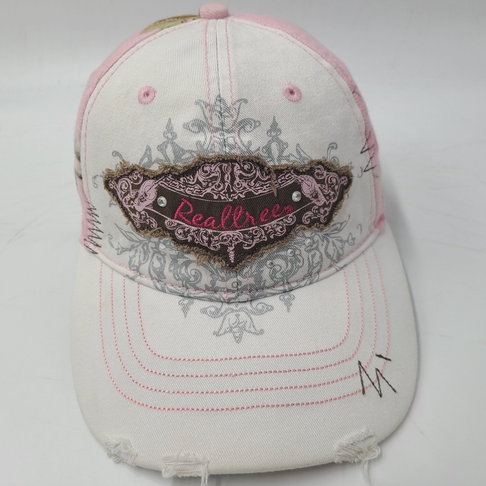 Women Realtree‎ Hat Adjustable Camo Distressed White Pink Hunt Fish Outdoor Farm